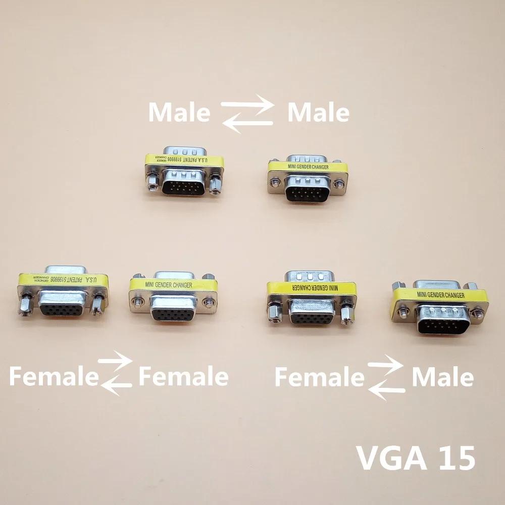 2Pcs 15Pin SVGA VGA Male to Male Female to Female..